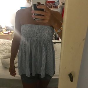 LOFT Blue and white stripped strapless top